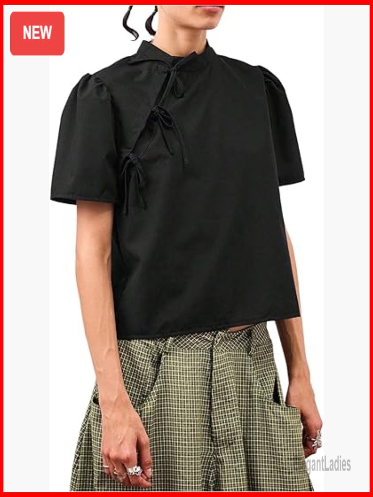 Y2k Cheongsam Blouse Short Puff Sleeve Slim Fitted T Shirt Summer Going Out Top